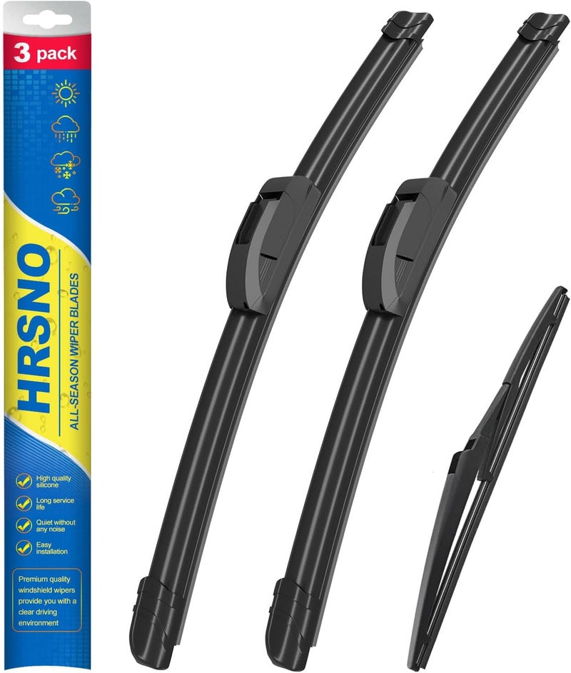 HRSNO 24"+17" Windshield Wipers With 12" Rear Wiper Blade Sets Automotive Replacement for Toyota RAV4 2006-2012,Easy For Installation (Pack of 3) - Image 1